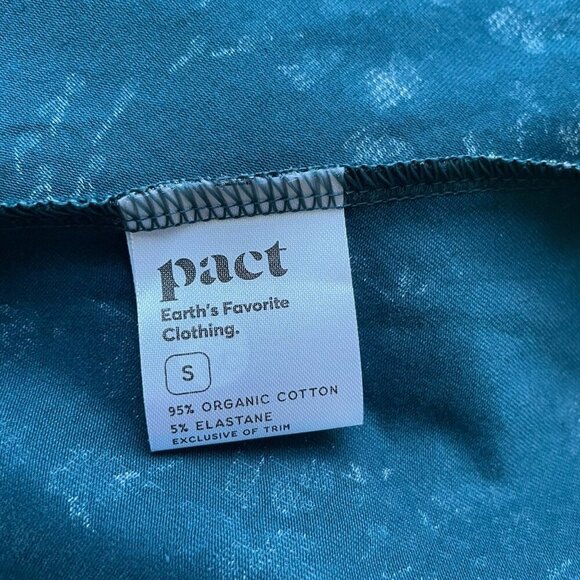 Pact Organic Womens Party Dress Sz Small Dark Teal Blue White Floral Midi V-neck - Picture 8 of 8